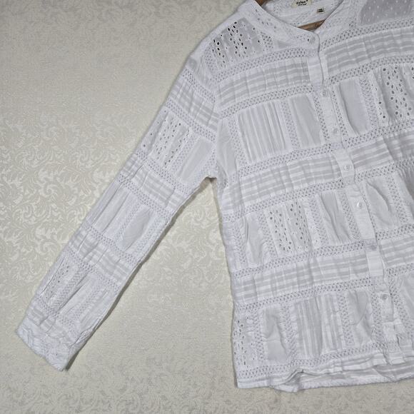 Dylan Patchwork Top sz XL White Cotton Button Front Embroidered Boho Fairycore - Picture 7 of 16